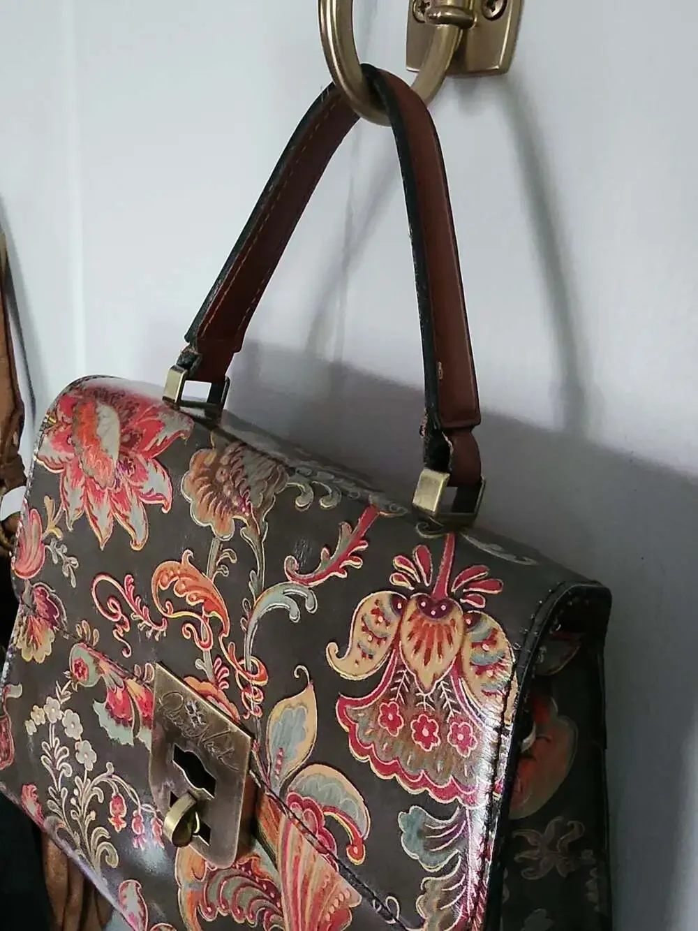 Patricia Nash Floral Tooled Leather Satchel Handbag w/o crossbody strap - Picture 3 of 6